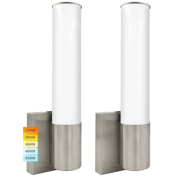 Luxrite 14 Inch Modern LED Wall Sconce Brushed Nickel 5CCT 2700K-5000K 16W 1000LM Dimmable Damp Rated, 2PK LR32165-2PK - main